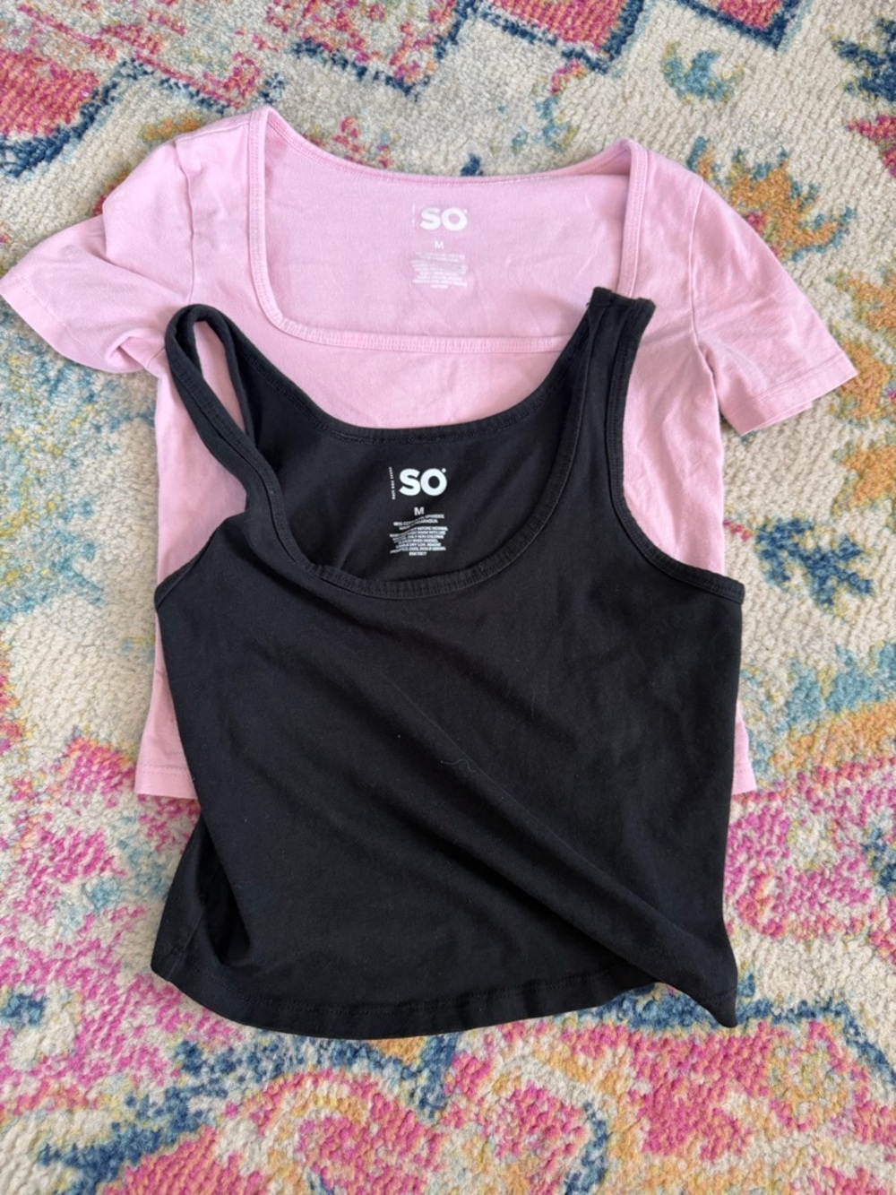 SO Cropped Tank & Baby Tee Set Black Pink Size M Y2K Basic Stretch